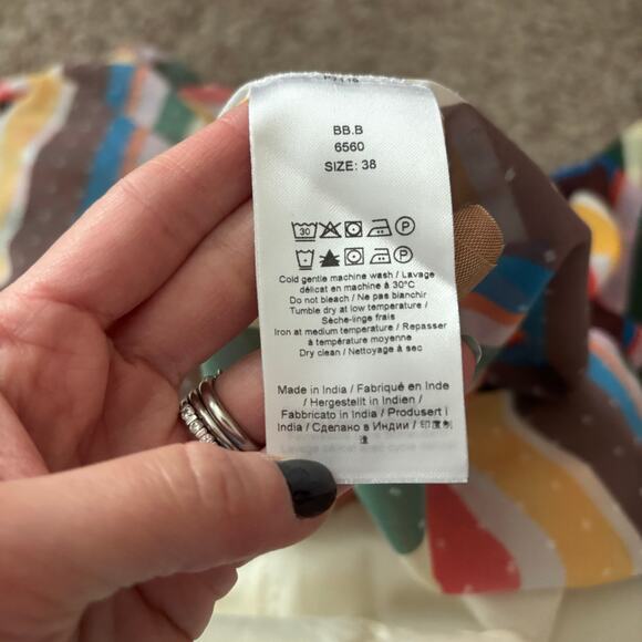 Ganni Rainbow Stripe Light Chiffon Halter Coverup Maxi Dress Georgette 6 - Picture 11 of 13